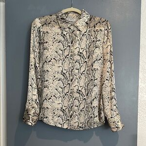 Reformation silk Snake Print Long Sleeve button down top